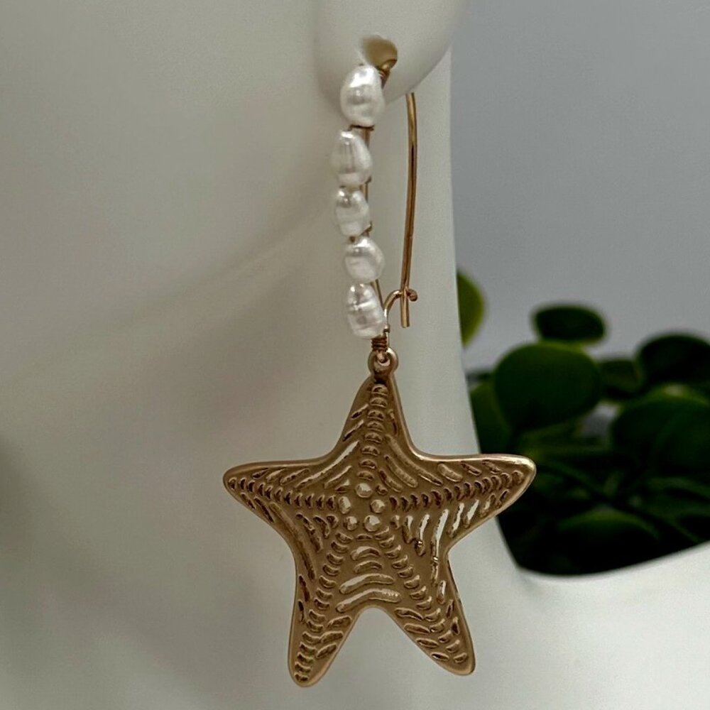 Tommy Bahama Gold Starfish Earrings with Pearl Accents